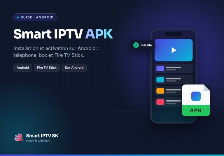 Illustration du guide Smart IPTV APK : smartphone Android avec fichier APK installé